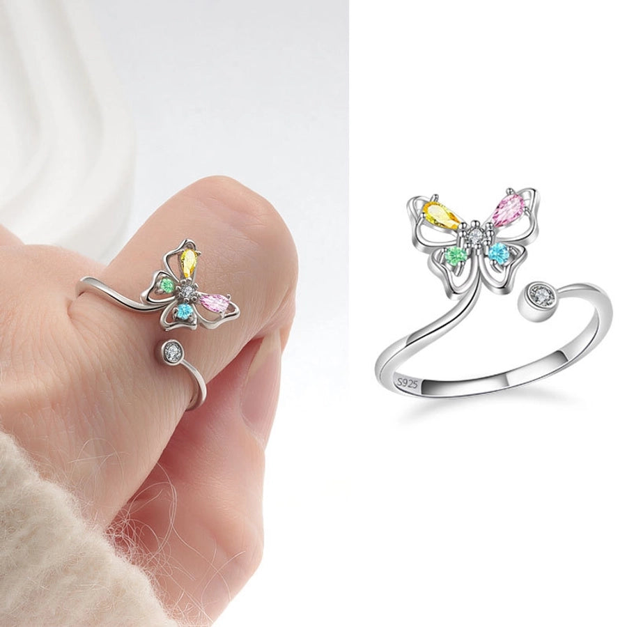 925 Sterling Silver Flash Colorful Crystals Butterfly Studs Female Sweet Cute and Compact Mini Colored Gems Eardrops Earrings Generation Hair