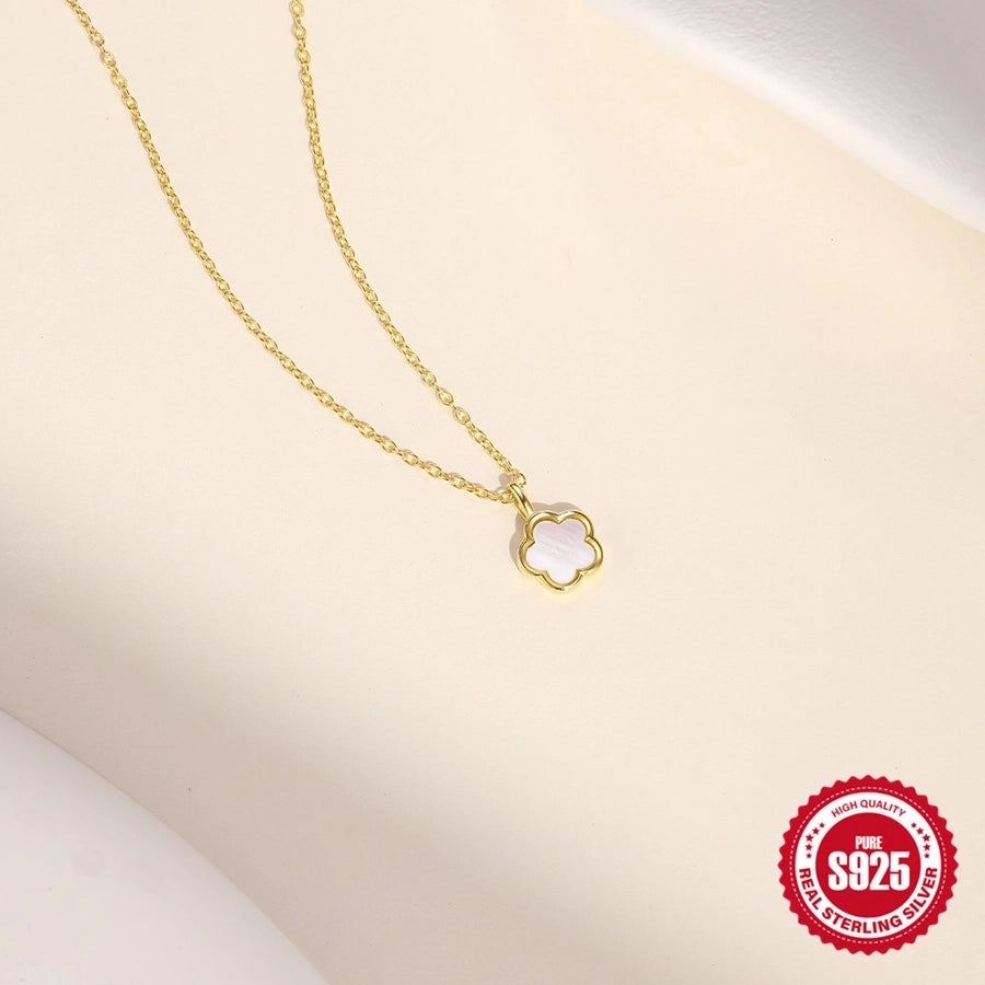 S925 Sterling Silver Petal White Shell Refined Rhinestone Clavicle Necklace Hollow Stud Earrings Suit Best Seller in   Jewelry