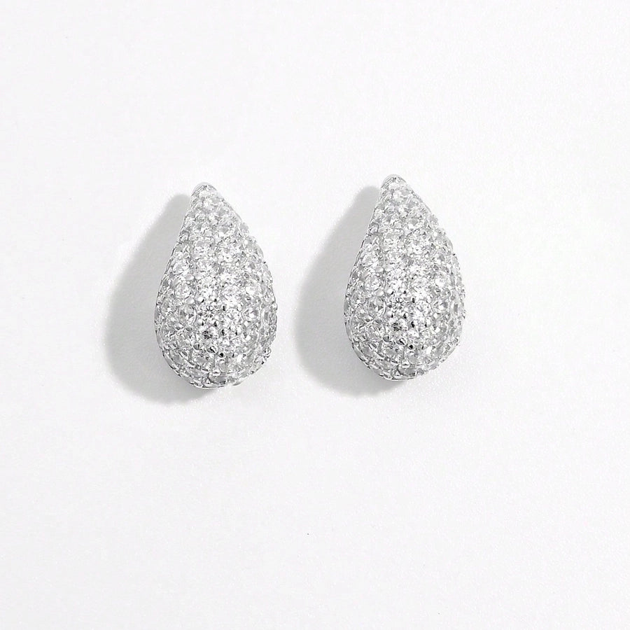 1 Pair 925 Sterling Silver Zircon 925 Sterling Silver Earrings Water Droplets Ear Studs