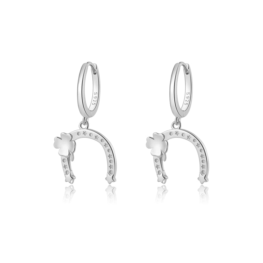 S925 Sterling Silver U-Shaped Design Flower Necklace Earrings Vintage Circle Earrings Simple Clavicle Chain
