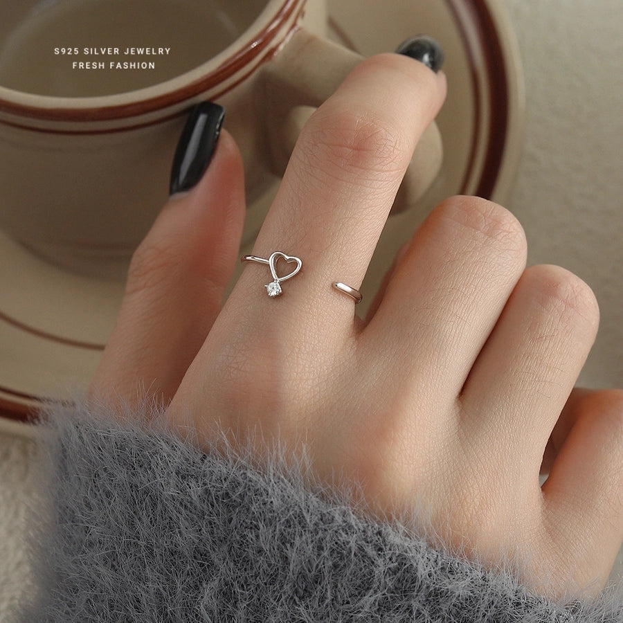 925 Sterling Silver Zircon Heart Shape Open Rings 925 Sterling Silver Rings
