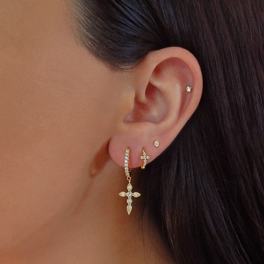 1 Pair 925 Sterling Silver 925 Sterling Silver Earrings Cross Drop Earrings