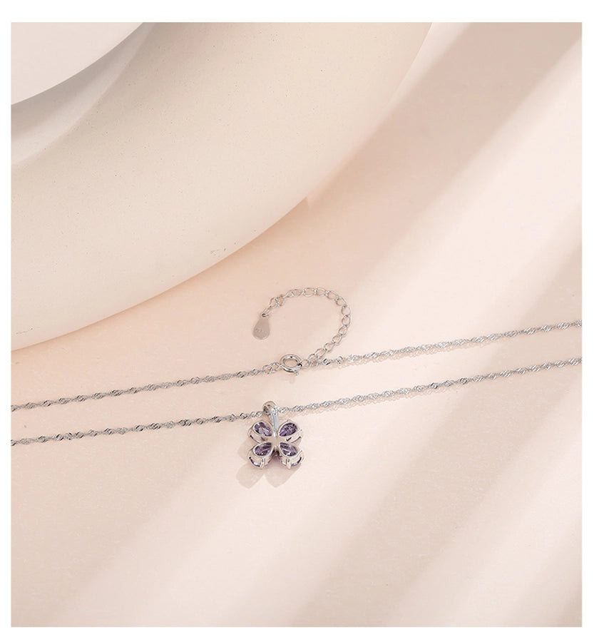 925 Sterling Silver Zircon Polishing Inlay Flower Pendant Necklace