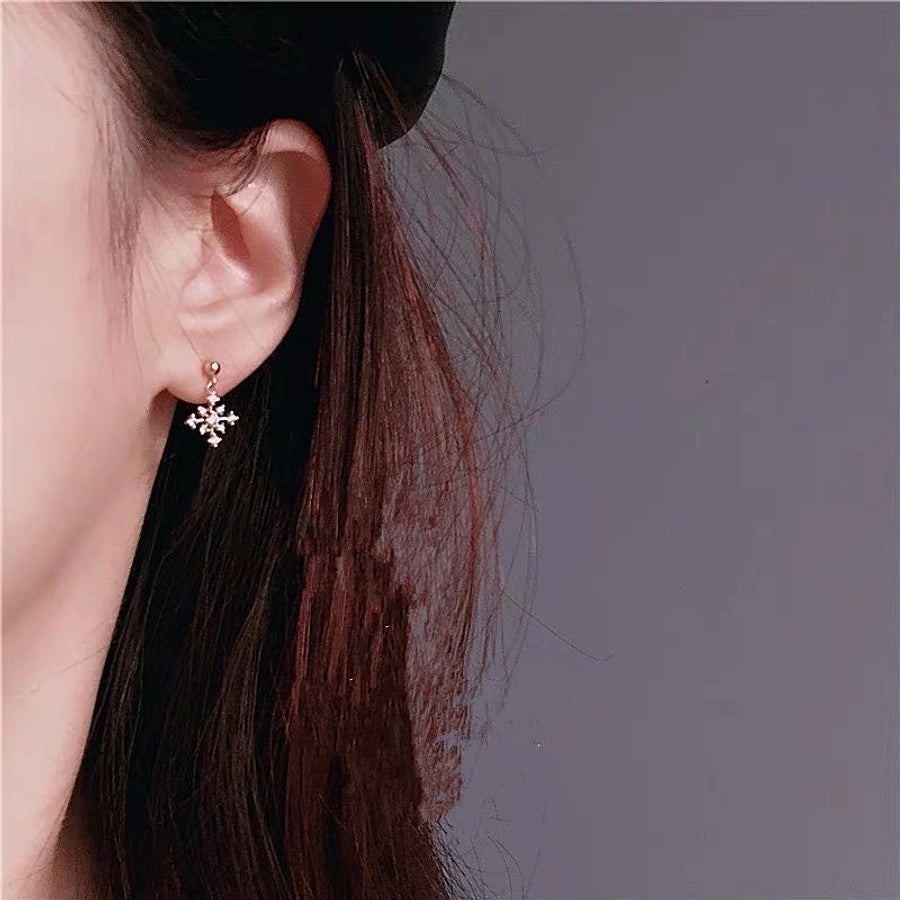 1 Pair 925 Sterling Silver Zircon 925 Sterling Silver Earrings Snowflake Drop Earrings