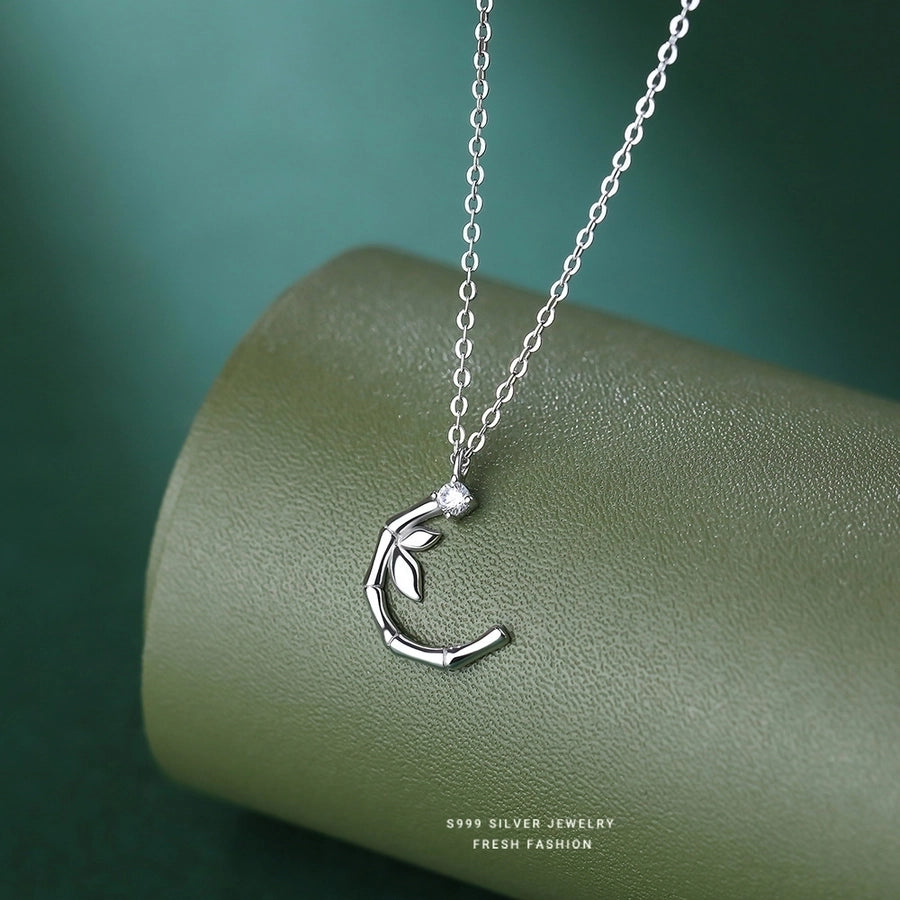 S999 Silver Zircon cable chain Plating Bamboo Pendant Necklace