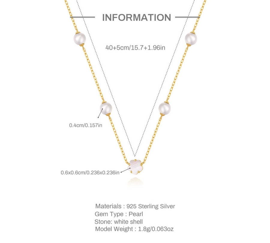 S925 Sterling Silver Pearl Five Petal Flower White Shell Temperament Necklace, Bracelet Set Korean Style Niche High Sense Bracelet Necklace