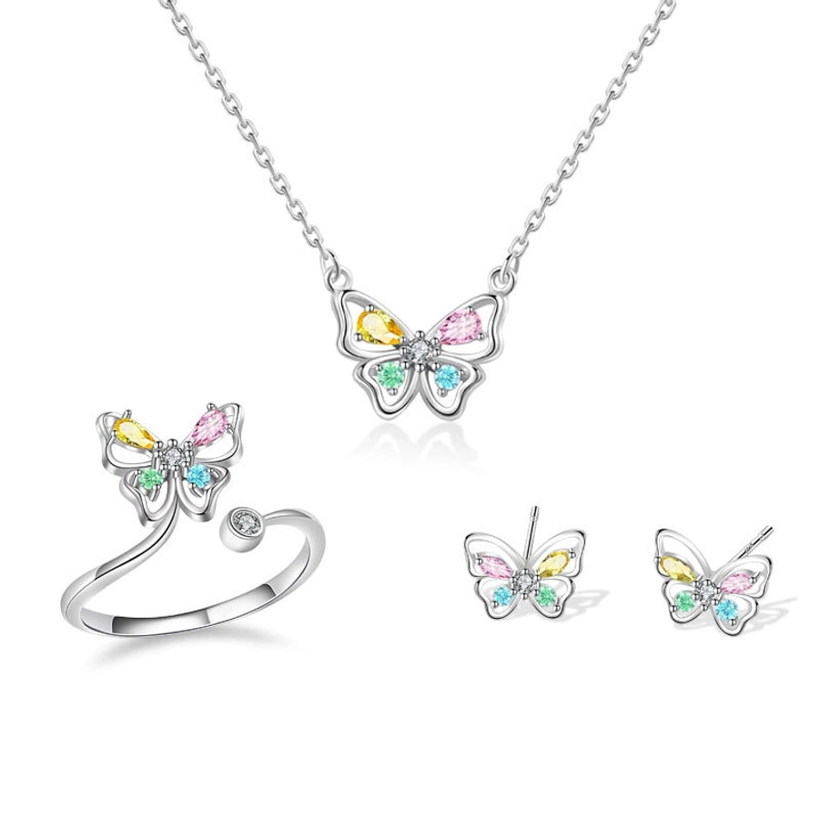 925 Sterling Silver Flash Colorful Crystals Butterfly Studs Female Sweet Cute and Compact Mini Colored Gems Eardrops Earrings Generation Hair