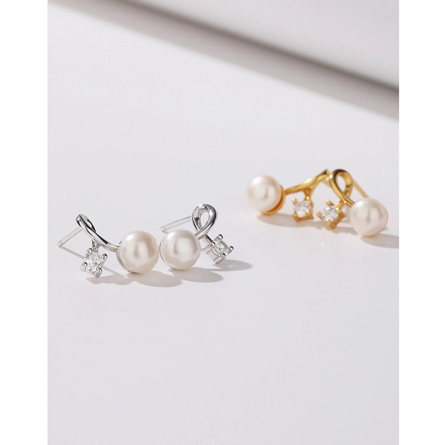 1 Pair 925 Sterling Silver Pearl Zircon 925 Sterling Silver Earrings Geometric Ear Studs
