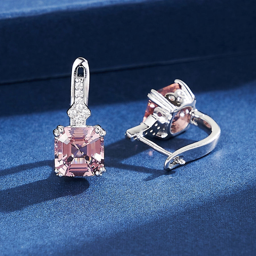 1 Set Luxury 925 Sterling Silver High Quality Zircon Necklace and Earrings Suit Inlaid Shiny Square Cut 5A Square Crystal Zircon Elegant Jewelry Suitable for Women to Wear on Date/Wedding/Engagement/Anniversary/Valentine's Day