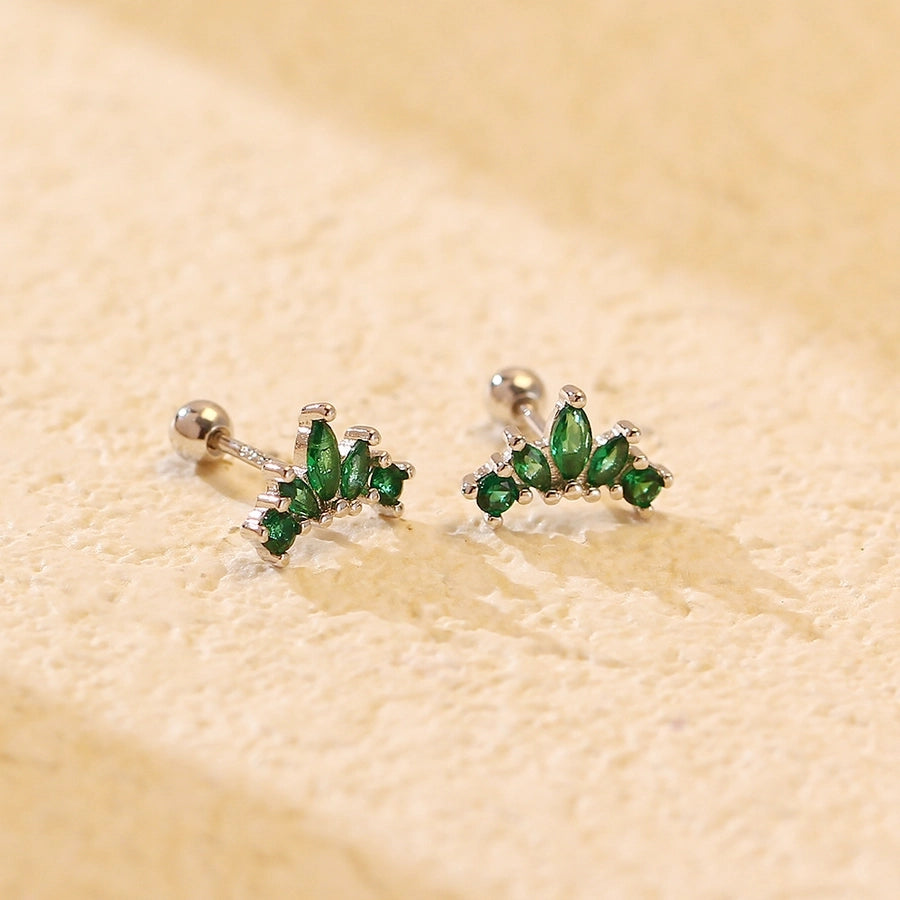 1 Pair 925 Sterling Silver Zircon 925 Sterling Silver Earrings Crown Ear Studs