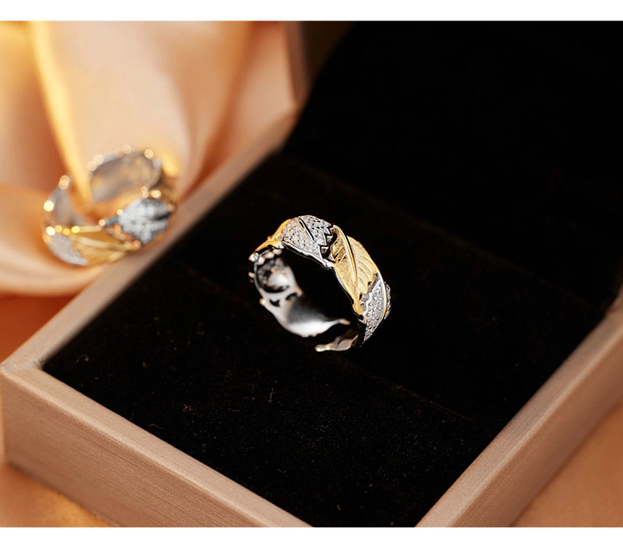 18K Gold Plated White Gold Plated 925 Sterling Silver Zircon Irregular Leaves Open Rings 925 Sterling Silver Rings