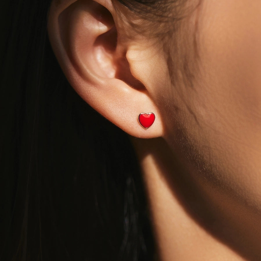 1 Pair Rhodium Plated 925 Sterling Silver 925 Sterling Silver Earrings Heart Shape Ear Studs