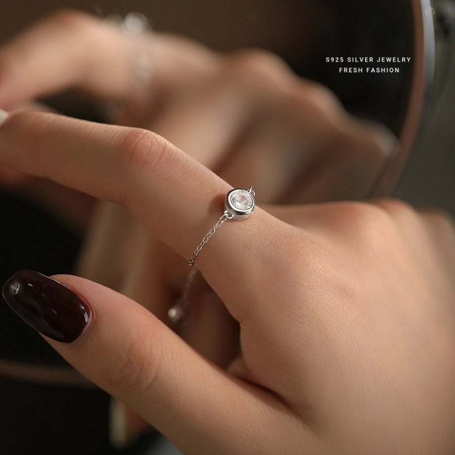925 Sterling Silver Zircon Round Adjustable Ring 925 Sterling Silver Rings