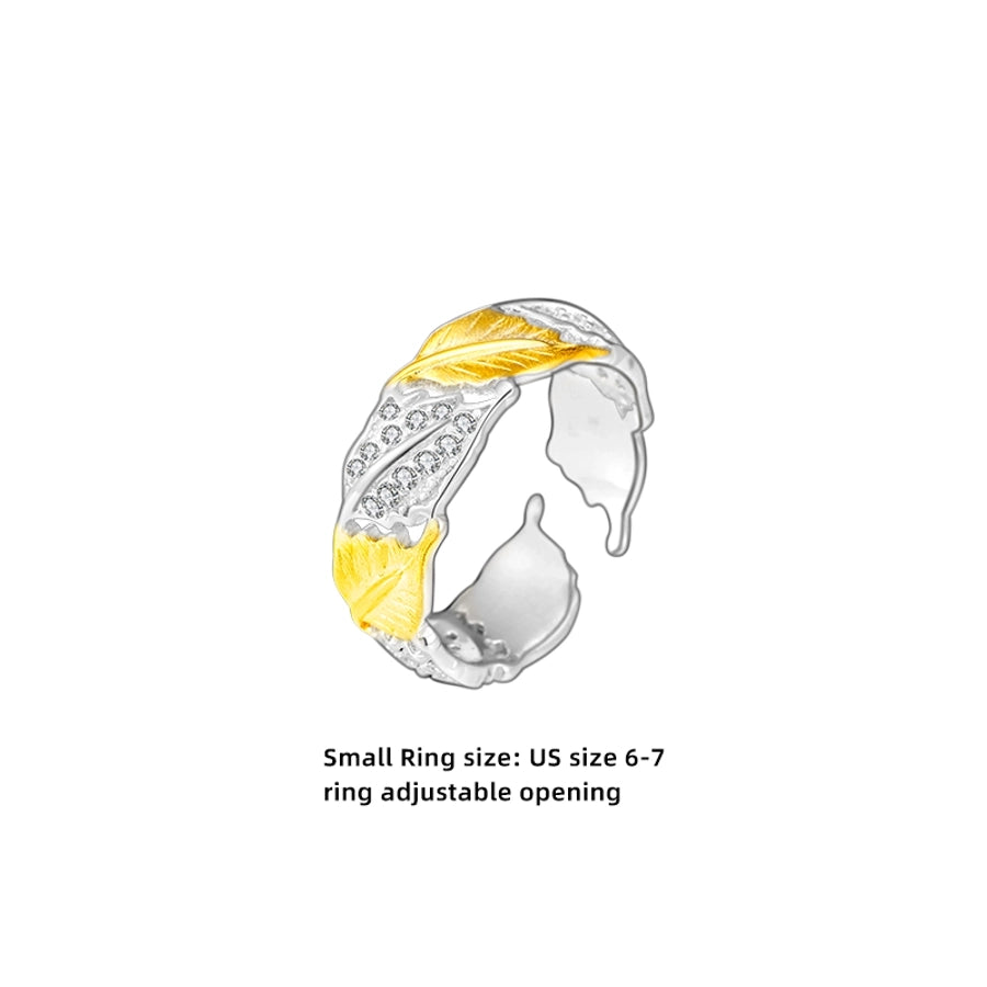 18K Gold Plated White Gold Plated 925 Sterling Silver Zircon Irregular Leaves Open Rings 925 Sterling Silver Rings