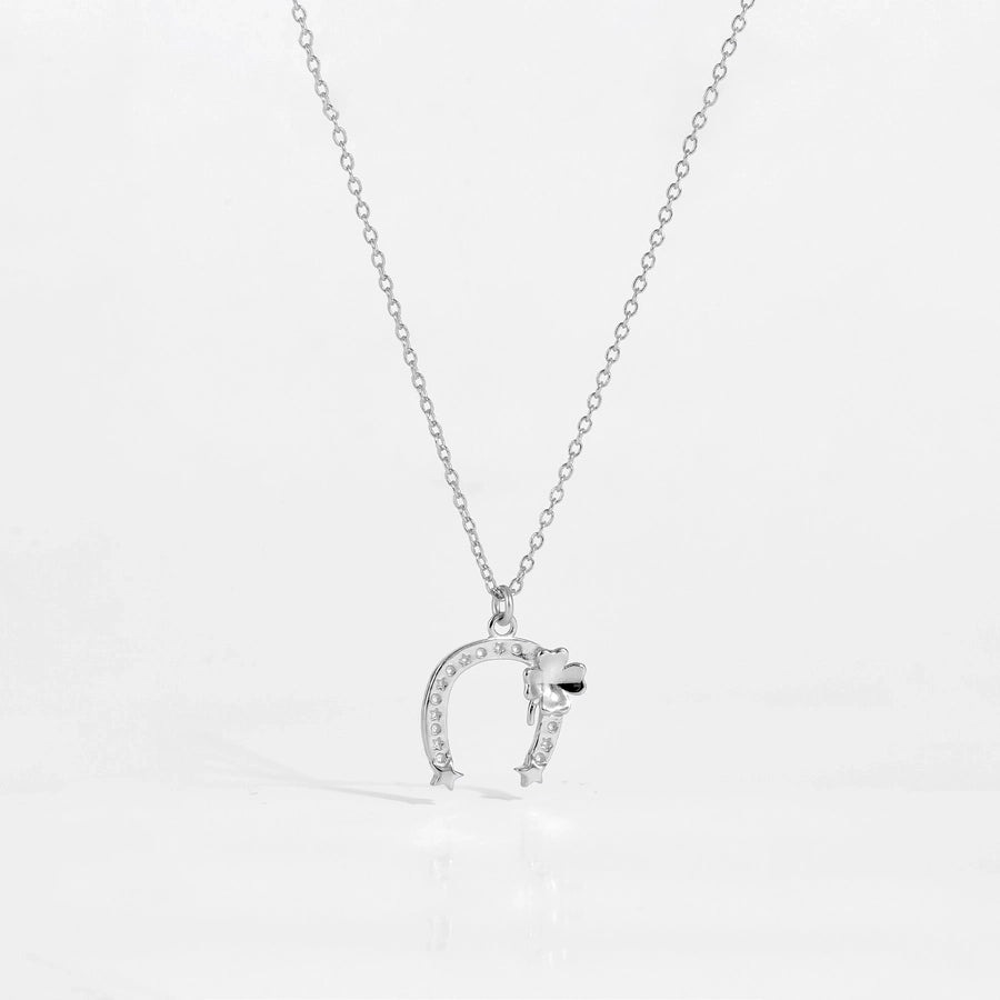 S925 Sterling Silver U-Shaped Design Flower Necklace Earrings Vintage Circle Earrings Simple Clavicle Chain