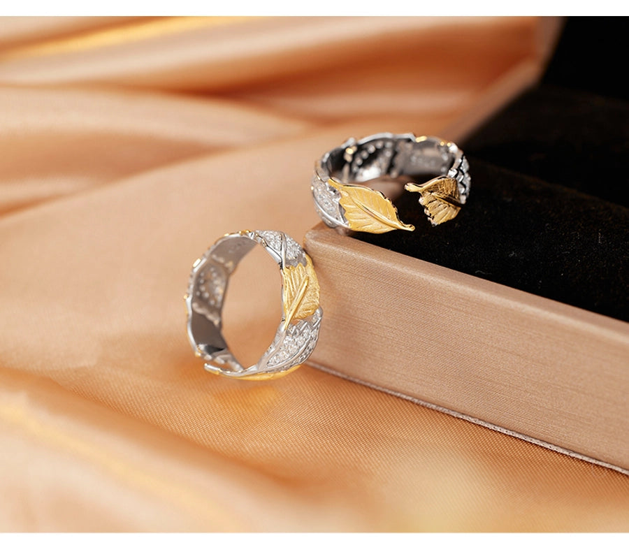 18K Gold Plated White Gold Plated 925 Sterling Silver Zircon Irregular Leaves Open Rings 925 Sterling Silver Rings