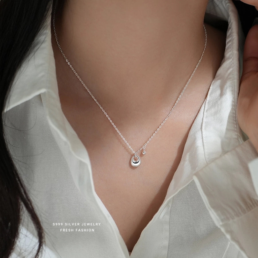 S999 Silver cable chain Plating Silver Lump Pendant Necklace