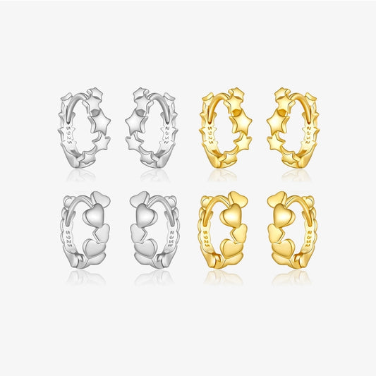1 Pair 18K Gold Plated White Gold Plated 925 Sterling Silver 925 Sterling Silver Earrings Star Heart Shape Hoop Earrings