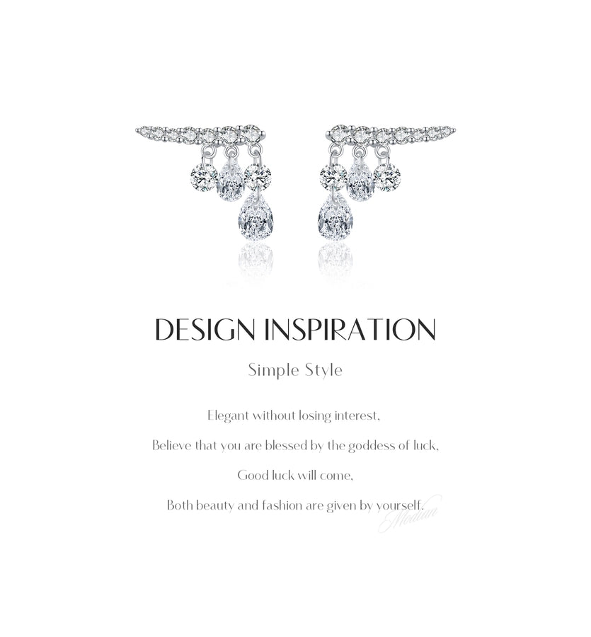 1 Pair Rhodium Plated 925 Sterling Silver Zircon 925 Sterling Silver Earrings Water Droplets Ear Studs