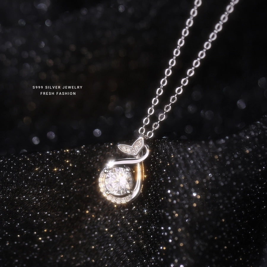 S999 Silver Zircon cable chain Plating Fish Tail Pendant Necklace