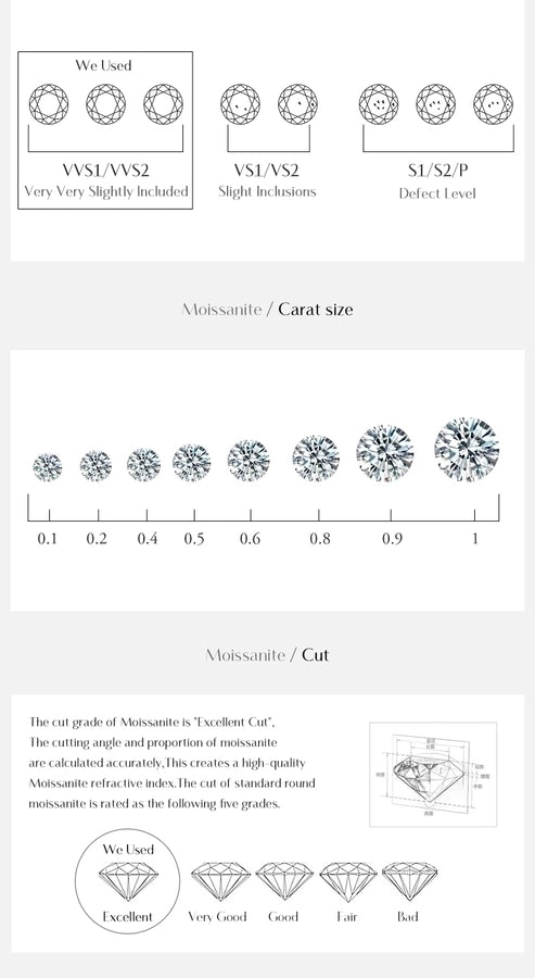 1 Pair 0.6 Karat Round Brilliant Cut Rhodium Plated 925 Sterling Silver 925 Sterling Silver Moissanite VVS1-VVS2 Moissanite GRA Certificate 925 Sterling Silver Earrings Snowflake Ear Studs Colorless(DEF)