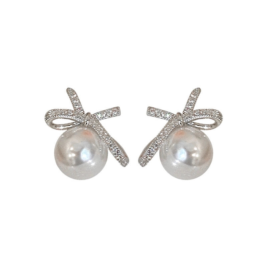 1 Pair 925 Sterling Silver Zircon 925 Sterling Silver Earrings Bow Knot Earrings