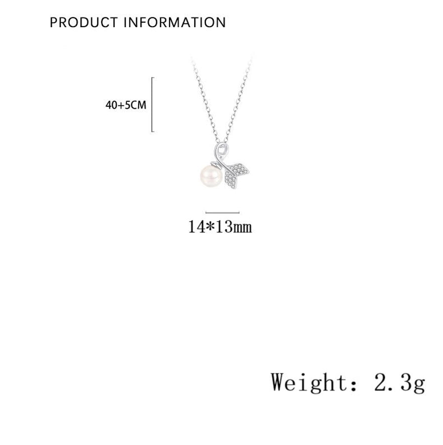 S999 Silver Glass Bead Zircon cable chain Plating Fish Tail Pendant Necklace