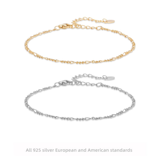 925 Sterling Silver figaro chain Bracelets Simple Style