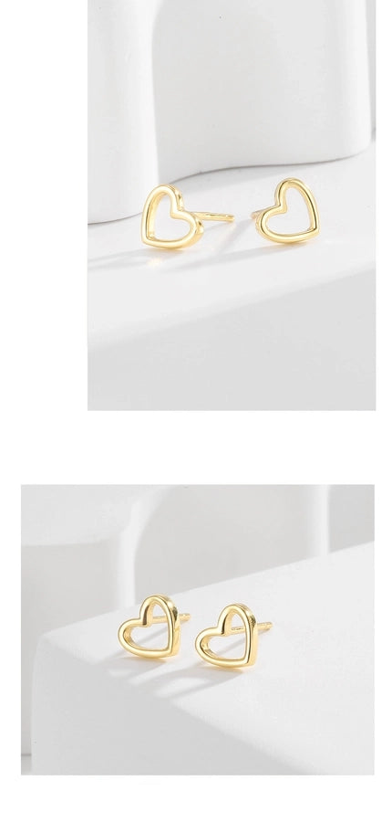 1 Pair 925 Sterling Silver 925 Sterling Silver Earrings Heart Shape Ear Studs