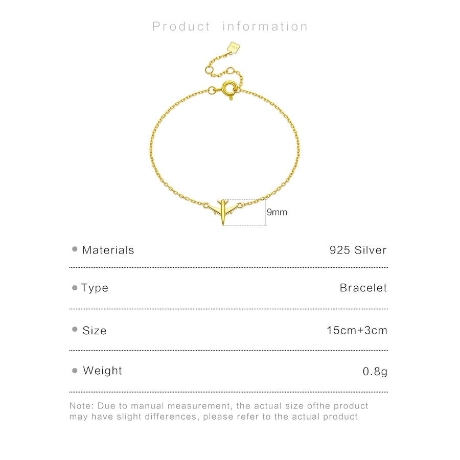 S925 Sterling Silver Necklace Bracelet Aircraft Design Pendant Retro Simplicity Clavicle Chain Jewelry