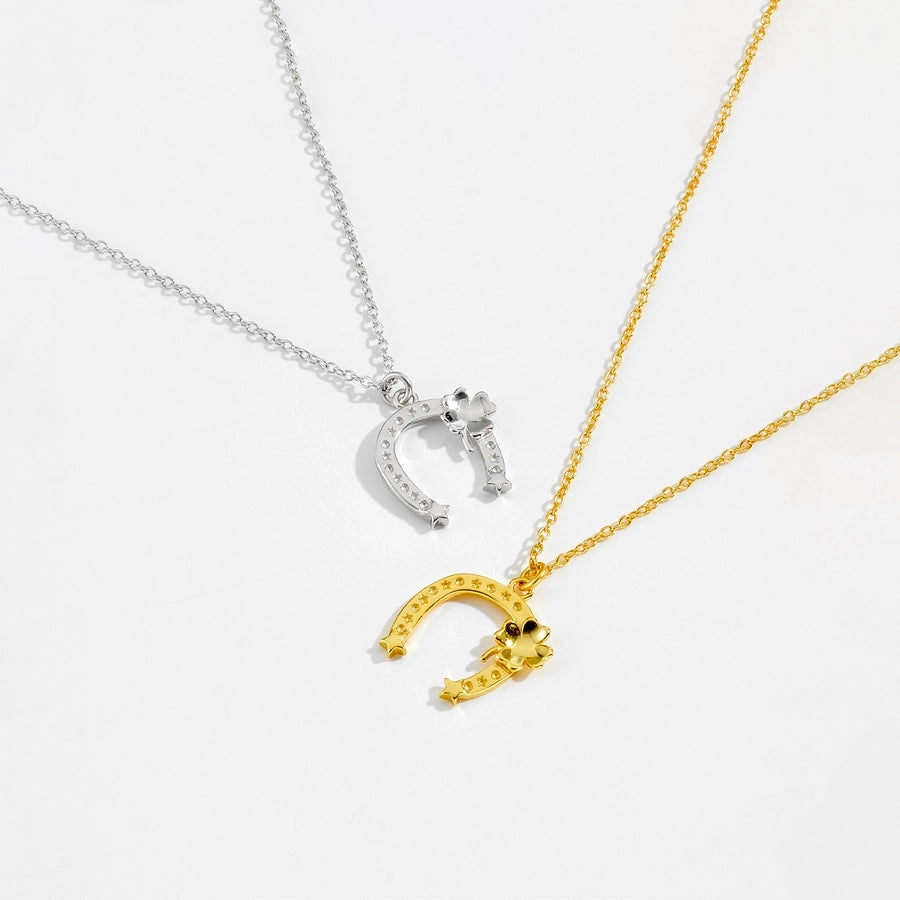 S925 Sterling Silver U-Shaped Design Flower Necklace Earrings Vintage Circle Earrings Simple Clavicle Chain