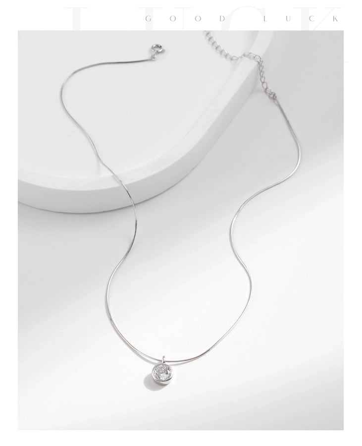 925 Sterling Silver Rack Plated Zircon snake chain Round Pendant Necklace