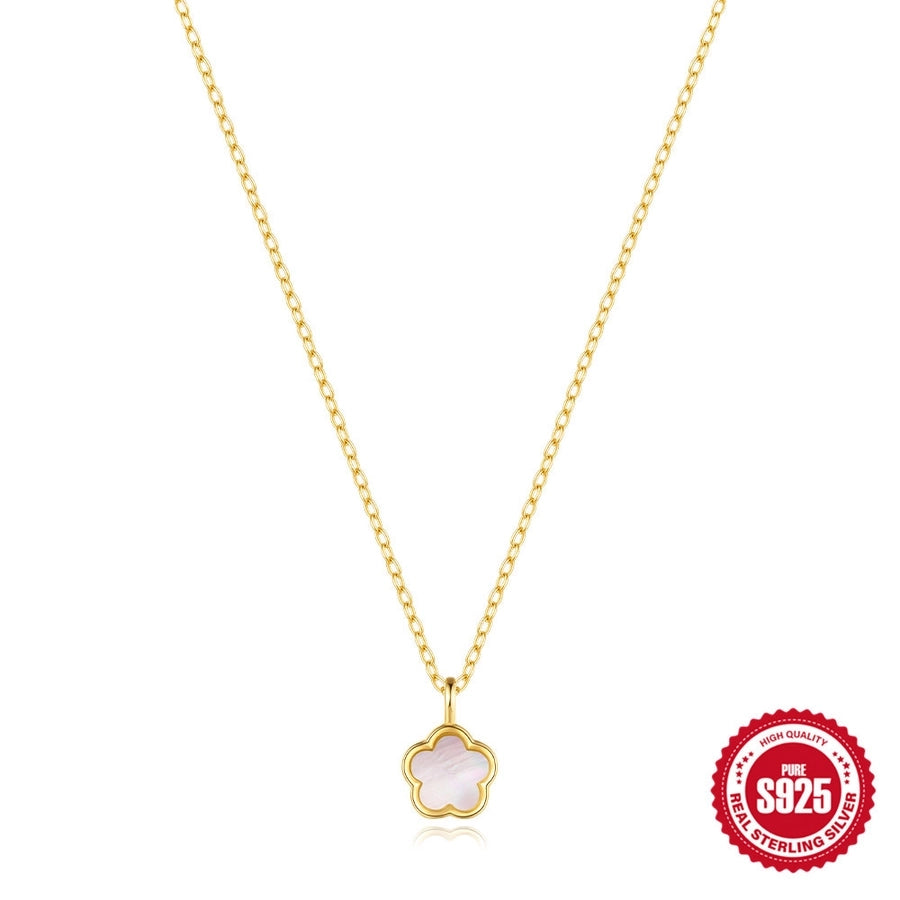 S925 Sterling Silver Petal White Shell Refined Rhinestone Clavicle Necklace Hollow Stud Earrings Suit Best Seller in   Jewelry