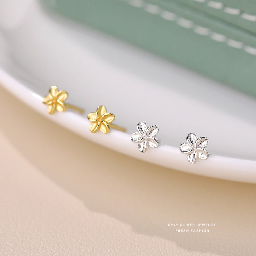 1 Pair S999 Silver 925 Sterling Silver Earrings Flower Small Stud Earrings