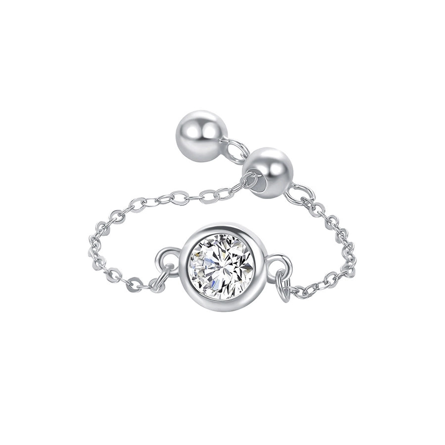925 Sterling Silver Zircon Round Adjustable Ring 925 Sterling Silver Rings