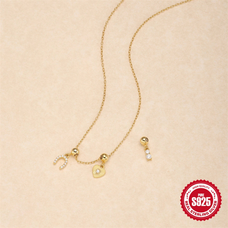 925 Sterling Silver Zircon cable chain Plating Heart Shape Multi Charms Necklace