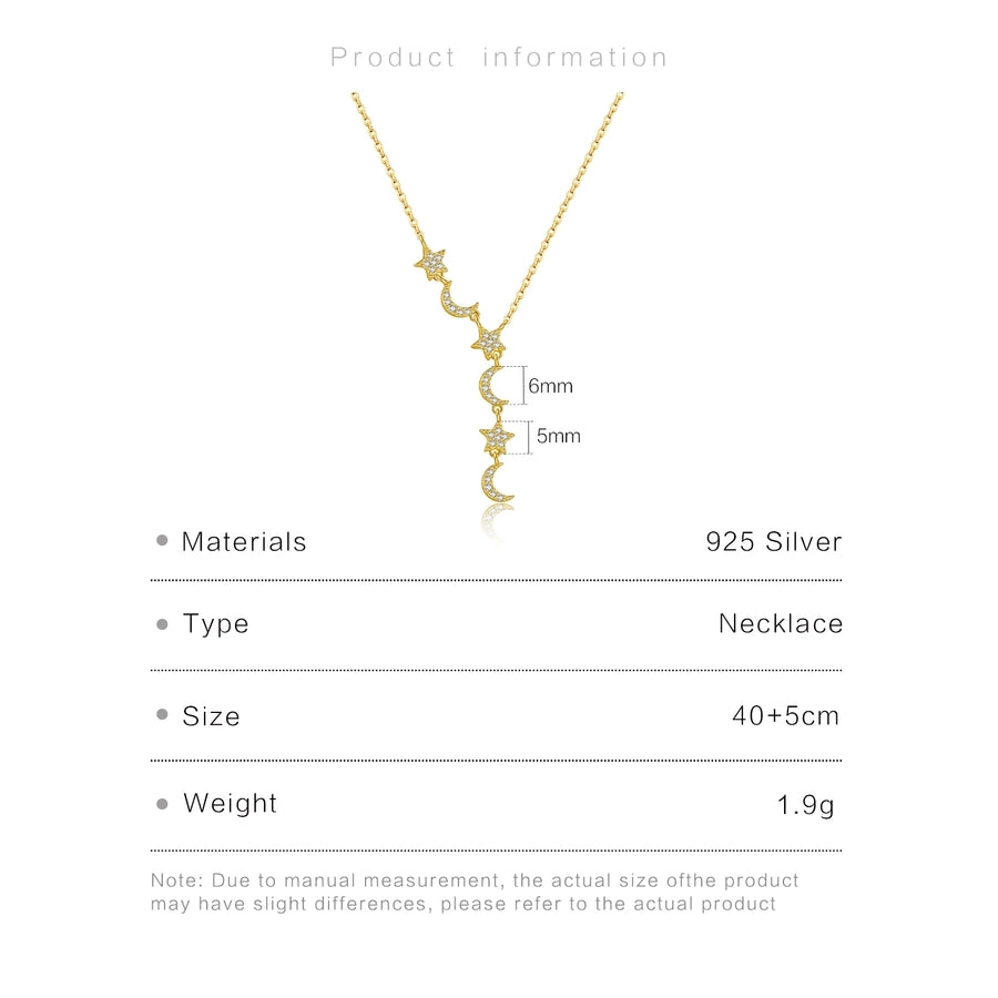 925 Sterling Silver Zircon cable chain Star Moon Pendant Necklace