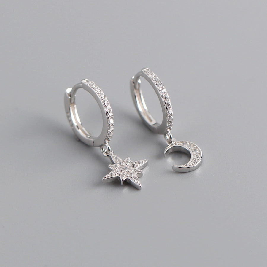 1 Pair 18K Gold Plated White Gold Plated 925 Sterling Silver Zircon 925 Sterling Silver Earrings Star Moon Drop Earrings