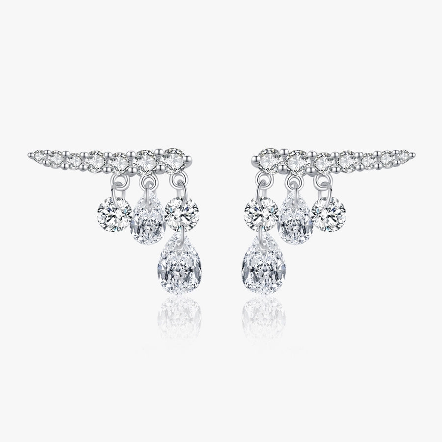 1 Pair Rhodium Plated 925 Sterling Silver Zircon 925 Sterling Silver Earrings Water Droplets Ear Studs