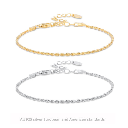 925 Sterling Silver Twisted Rope Chain Bracelets Simple Style