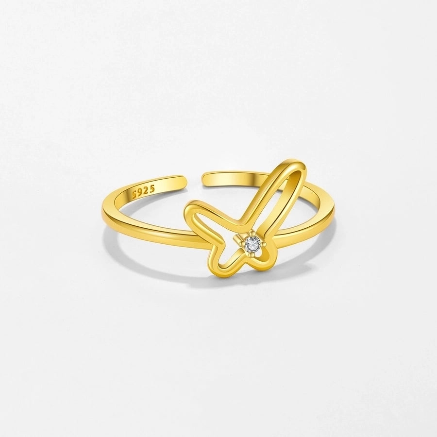 18K Gold Plated White Gold Plated 925 Sterling Silver Zircon Geometric Butterfly Open Rings 925 Sterling Silver Rings
