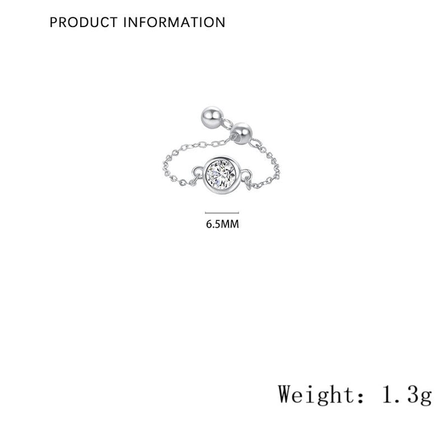 925 Sterling Silver Zircon Round Adjustable Ring 925 Sterling Silver Rings