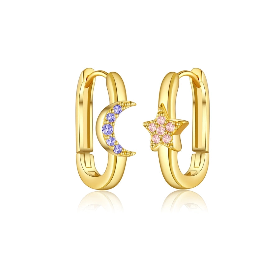 1 Pair 18K Gold Plated White Gold Plated 925 Sterling Silver Zircon 925 Sterling Silver Earrings Star Moon Earrings