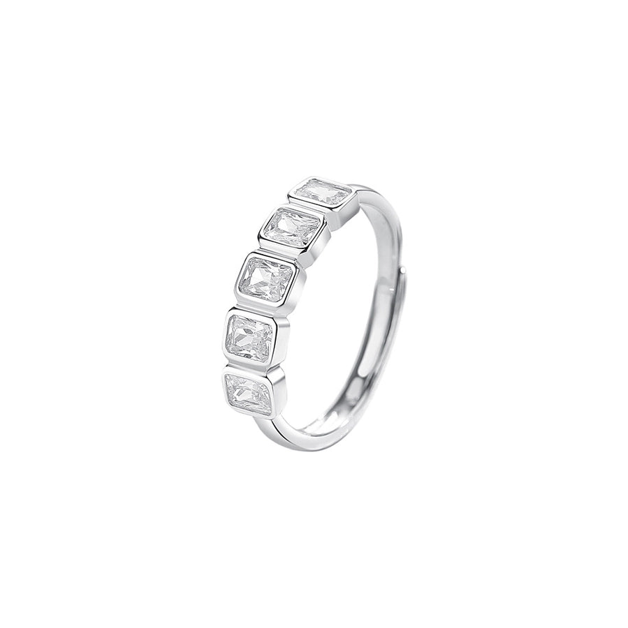 925 Sterling Silver Zircon Square Adjustable Ring 925 Sterling Silver Rings