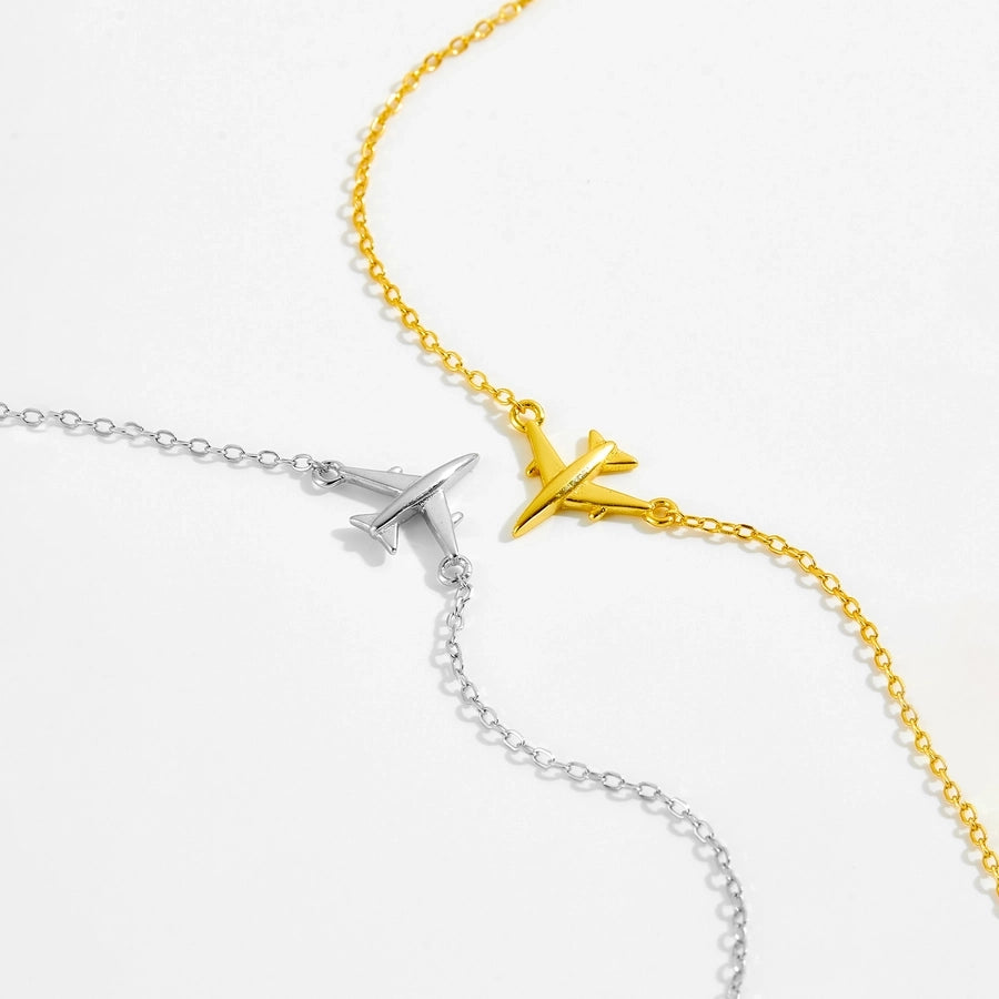 S925 Sterling Silver Necklace Bracelet Aircraft Design Pendant Retro Simplicity Clavicle Chain Jewelry