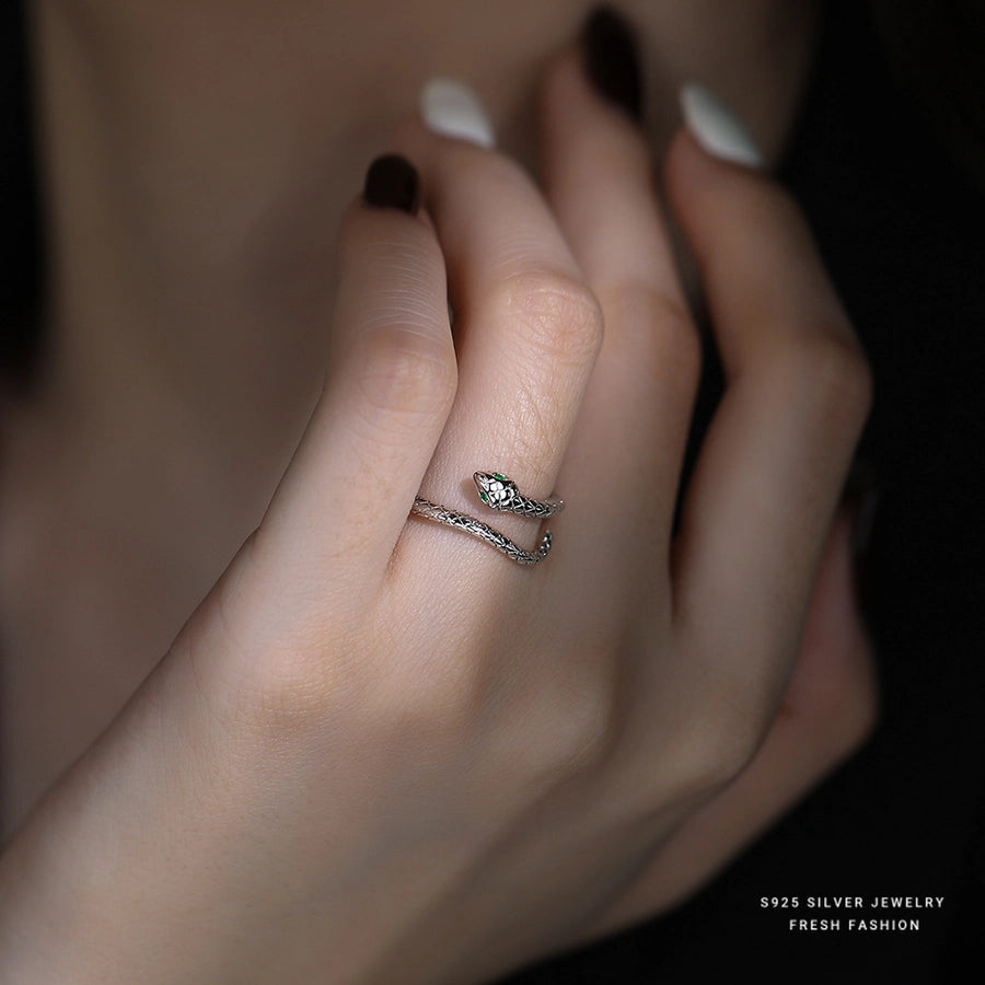 925 Sterling Silver Zircon Snake Open Rings 925 Sterling Silver Rings