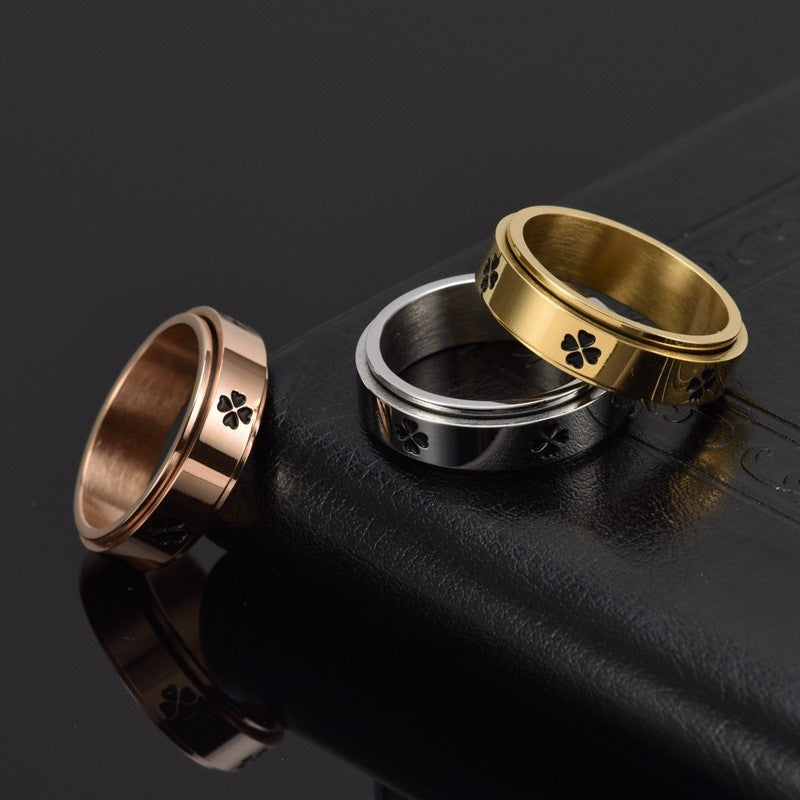 Lucky Four-Leaf Clover Rotatable Stainless Steel Anxiety Ring