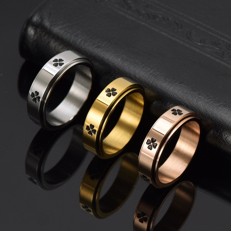 Lucky Four-Leaf Clover Rotatable Stainless Steel Anxiety Ring