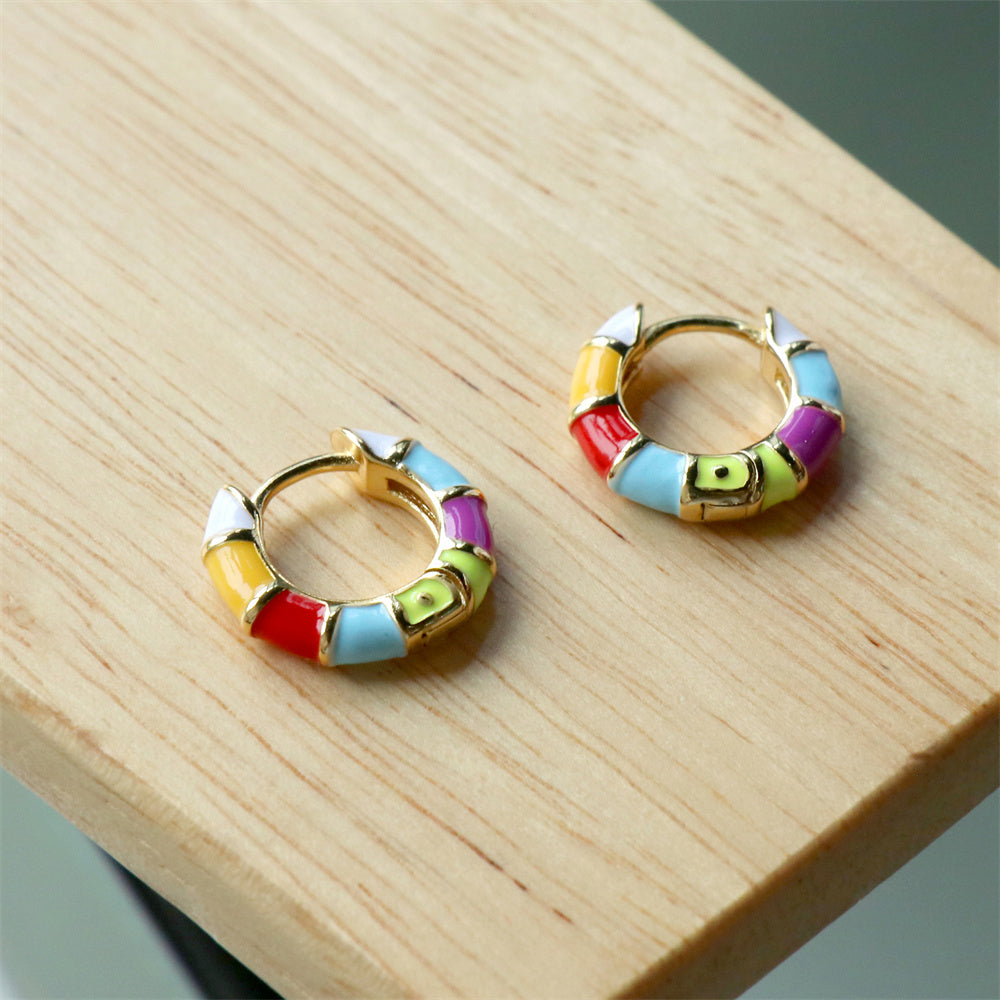 Unique Geometric Gold Plated Colorful Enamel Half Hoop Earrings