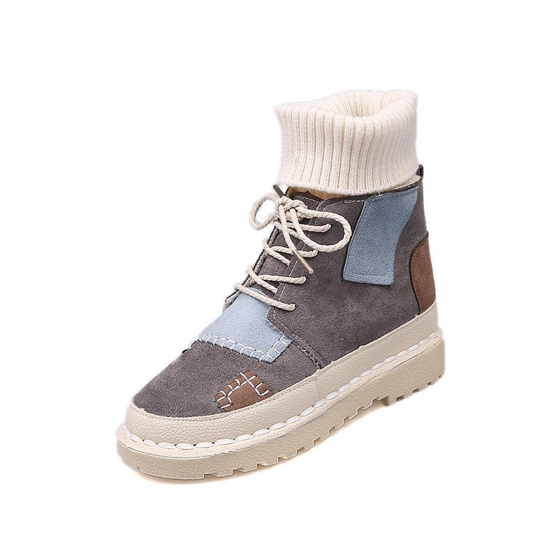 Women's Casual Suede Ankle Fold Unique Style Patchwork Boots